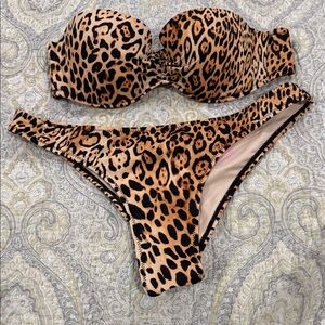 Victoria's Secret Leopard Print Push-Up Bikini Set in Tan and Black